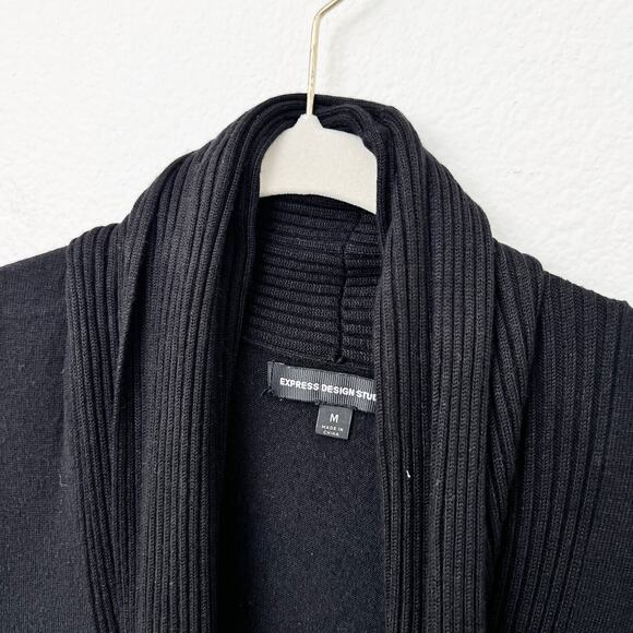 [Express] Black Cowl Neck Ribbed Knit Short Sleeve Sweater Top Size Medium M - Picture 8 of 9